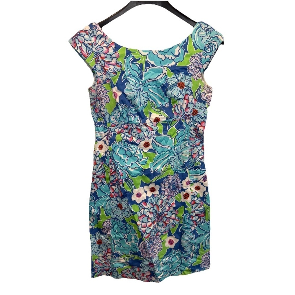 LILLY PULITZER Allura Worth Blue May Flowers Cap Sleeve Sheath Dress Size 0